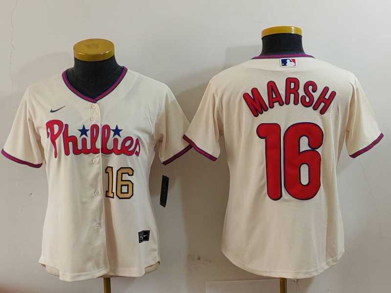 Womens Philadelphia Phillies #16 Brandon Marsh Cream Stitched Cool Base Jerseys